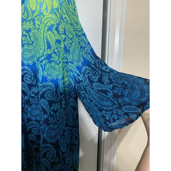 Catherine’s Flowy Crinkle Pleated Blue Green Ombré Fun Blouse Tunic Top 2X - Picture 5 of 7